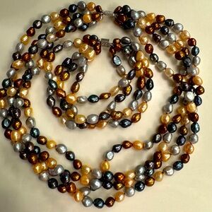 Freshwater Pearl Multi Strand and Color Necklace and Bracelet Set